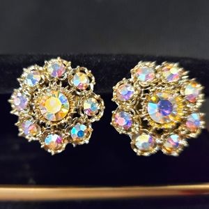 ❤HOST PIC❤ Vintage Earrings Rhinestones Aurora Borelis Multicolored Rhinestones